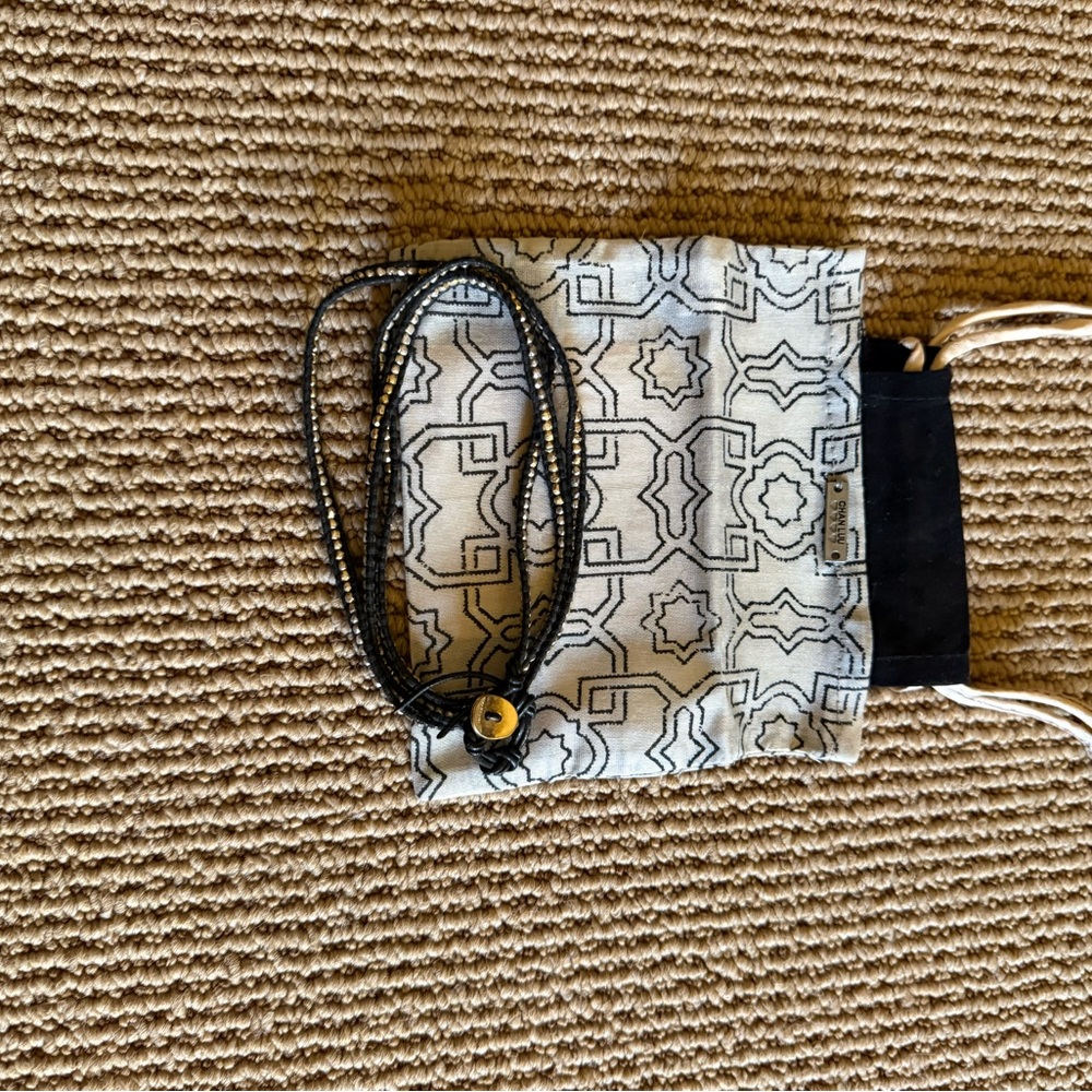 Chan Luu Black and Gold Leather Wrap  Bracelet.